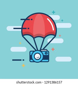 Parachute with Camera Photography Delivery Concept