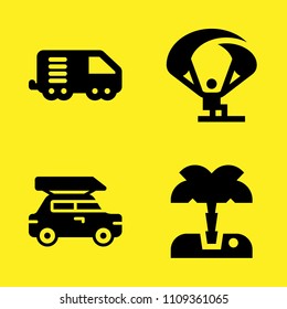 parachute, car, palm tree and logistics truck vector icon set. Sample icons set for web and graphic design