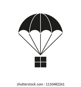 Parachute with cargo black icon