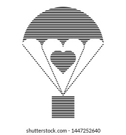 Parachute cargo hatched icon with heart sign