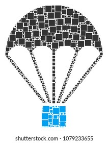 Parachute collage icon of square shapes and spheric dots in different sizes. Vector objects are composed into parachute collage design concept.