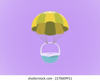 a parachute with a container filled with water, perfect for summer. vector illustration, flying parachute