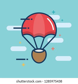 Parachute with Cute Coconut Illustration Delivery Concept