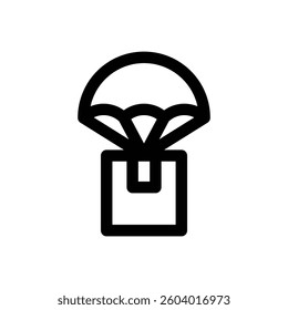 Parachute delivery. Editable stroke vector icon.