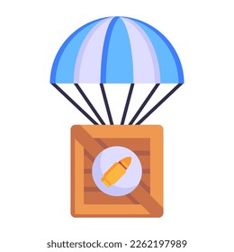 Parachute Delivery  flat icon, emergency air delivery of weapons 