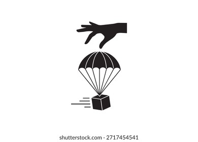 Paracaídas con Ilustración vectorial de silueta de mano