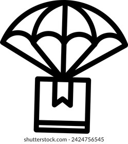 Parachute delivery services icon with black outline style. delivery, box, package, business, transportation, shipping, parcel. Vector illustration
