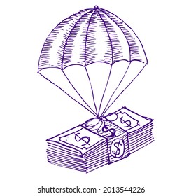 parachute with dollar, illustration and sketch