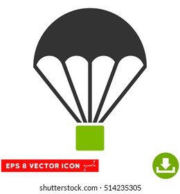 Parachute EPS vector icon. Illustration style is flat iconic bicolor eco green and gray symbol on white background.