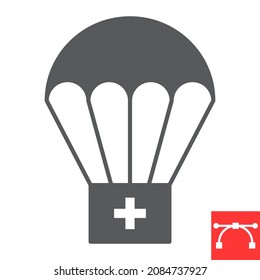 Parachute With First Aid Kit Glyph Icon, Medical Box And Emergency, Humanitarian Aid Vector Icon, Vector Graphics, Editable Stroke Solid Sign, Eps 10.