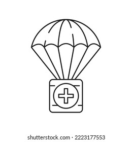 Parachute with first aid kit icon isolated on white background. Medical insurance. Vector Illustration