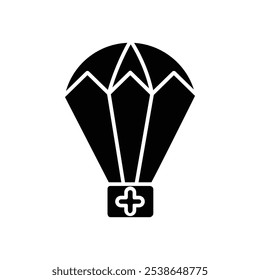 Parachute with first aid kit icon flat line symbol set.