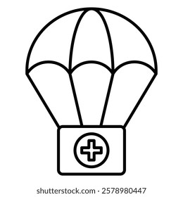 Parachute with first aid kit icon Black and white logo