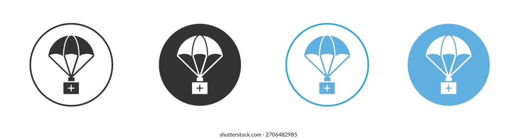Parachute with first aid kit icon. Graphic icon design template
