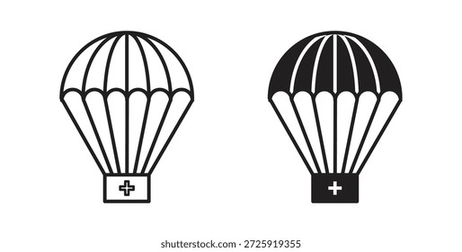 Paracaídas con iconos de botiquín. Icono lineal de Vector aislado sobre fondo blanco.