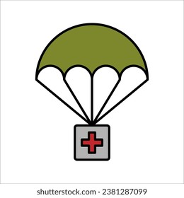 Parachute with first aid kit line icon. linear style sign for mobile concept and web design. Medical box delivery outline vector icon. vector illustration on white background