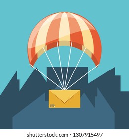 parachute flying with envelope delivery service
