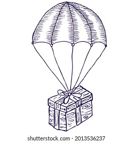 parachute with gift box, illustration and sketch