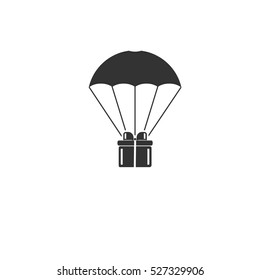 Parachute gift box package icon flat. Illustration isolated vector sign symbol