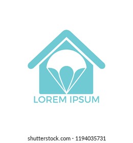 Parachute home shape logo design. Delivery air balloon symbol. Business corporate vector icon.