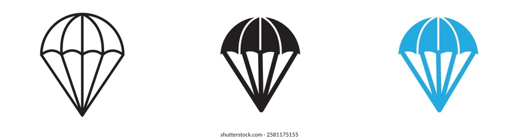 Parachute icon black white vector outline