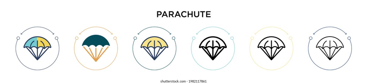 Icono de paracaídas en estilo relleno, delgado, contorno y trazo. Ilustración vectorial de dos iconos vectores de paracaídas de color y negro se puede utilizar para móviles, ui, web