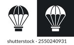 Parachute icon pack in black color.