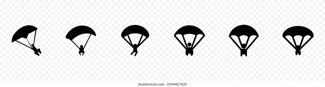 parachute icon. Parachute icon set, adventure paragliding icon, sport skydiving air altitude flight, Paramotor set silhouette