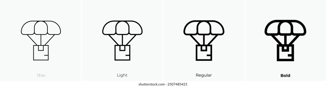 parachute icon. Thin, Light Regular And Bold style design isolated on white background