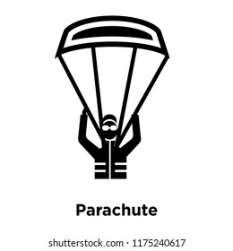 Parachute icon vector isolated on white background, logo concept of Parachute sign on transparent background, filled black symbol