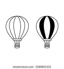 Parachute icon, vector set. Symbol of parachute, balloon, airdrop box, transport.Air balloon icon, silhouette design. Line icon of parachute, Vector illustration.