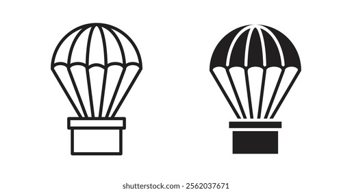 Parachute icons in flat and line style set.