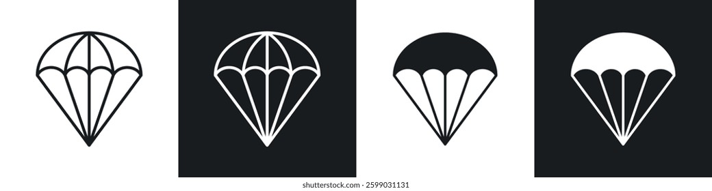 Parachute icons in flat and linear vector illustration on white background.
