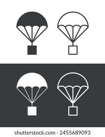 Parachute icons set. Symbol of descent, flight or freedom. Device for lowering loads.