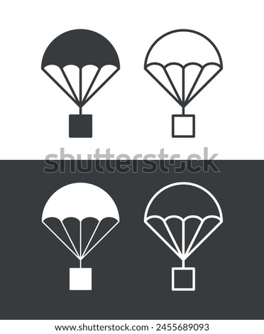 Parachute icons set. Symbol of descent, flight or freedom. Device for lowering loads.