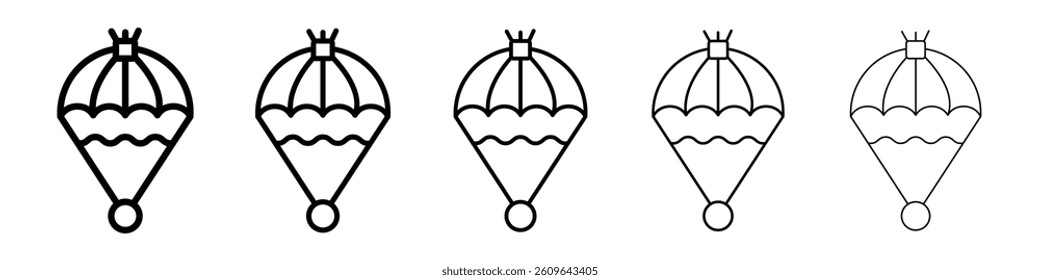Parachute icons vectors set in different stroke lines