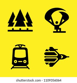 parachute, jet plane, tram and forest vector icon set. Sample icons set for web and graphic design