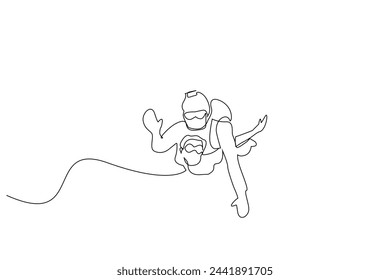 parachute jump in the air people sport team together lifestyle one line art design vector