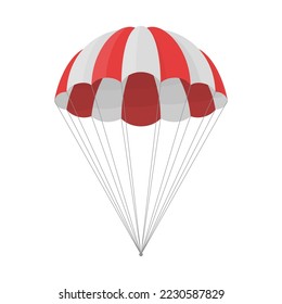 Parachute for launching cargo isolated on white background. Free descent and flight in space delivery gifts and goods with sudden pleasant surprise help. Vector illustration