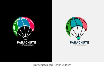 Parachute logo icon, sky flower parachute, sports air bird man fly parachute design symbol  