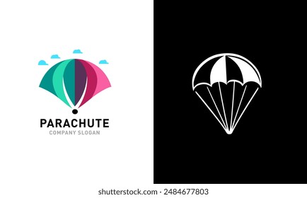 Parachute logo icon, sky flower parachute, sports air bird man fly parachute design symbol  