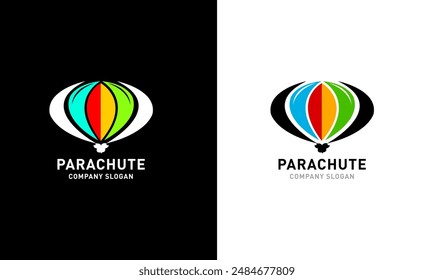 Parachute logo icon, sky flower parachute, sports air bird man fly parachute design symbol  