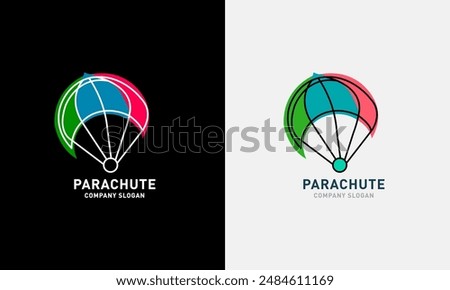 Parachute logo icon, sky flower parachute, sports air bird man fly parachute design symbol  