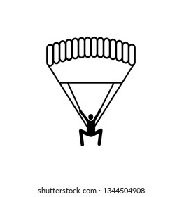 Parachute, man, icon. Summer vector icon Black Thin flat Symbol of Tourism for Web and App development Isolated on White Background. Vector