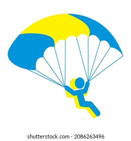 parachute Man and Woman Paratrooper or Parachutist Free-falling and Descending with Parachute Vector blue and yellow Illustration 