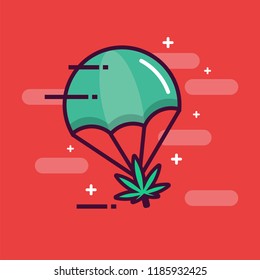 Parachute With Marijuana Leaf Icon  Delivery Concept Vector Illustration