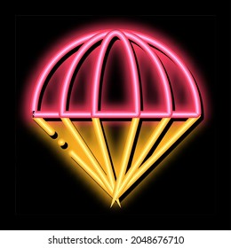 Parachute neon light sign vector. Glowing bright icon Parachute sign. transparent symbol illustration
