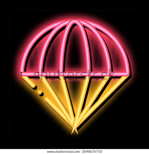 Parachute neon light sign\
vector. Glowing bright icon Parachute sign. transparent symbol\
illustration