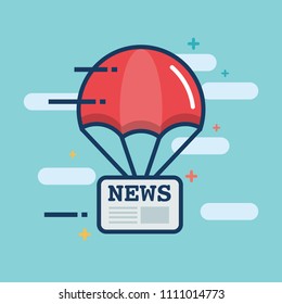 Parachute With Newspaper News Delivery Concept