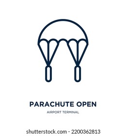 parachute open icon from airport terminal collection. Thin linear parachute open, parachute, box outline icon isolated on white background. Line vector parachute open sign, symbol for web and mobile